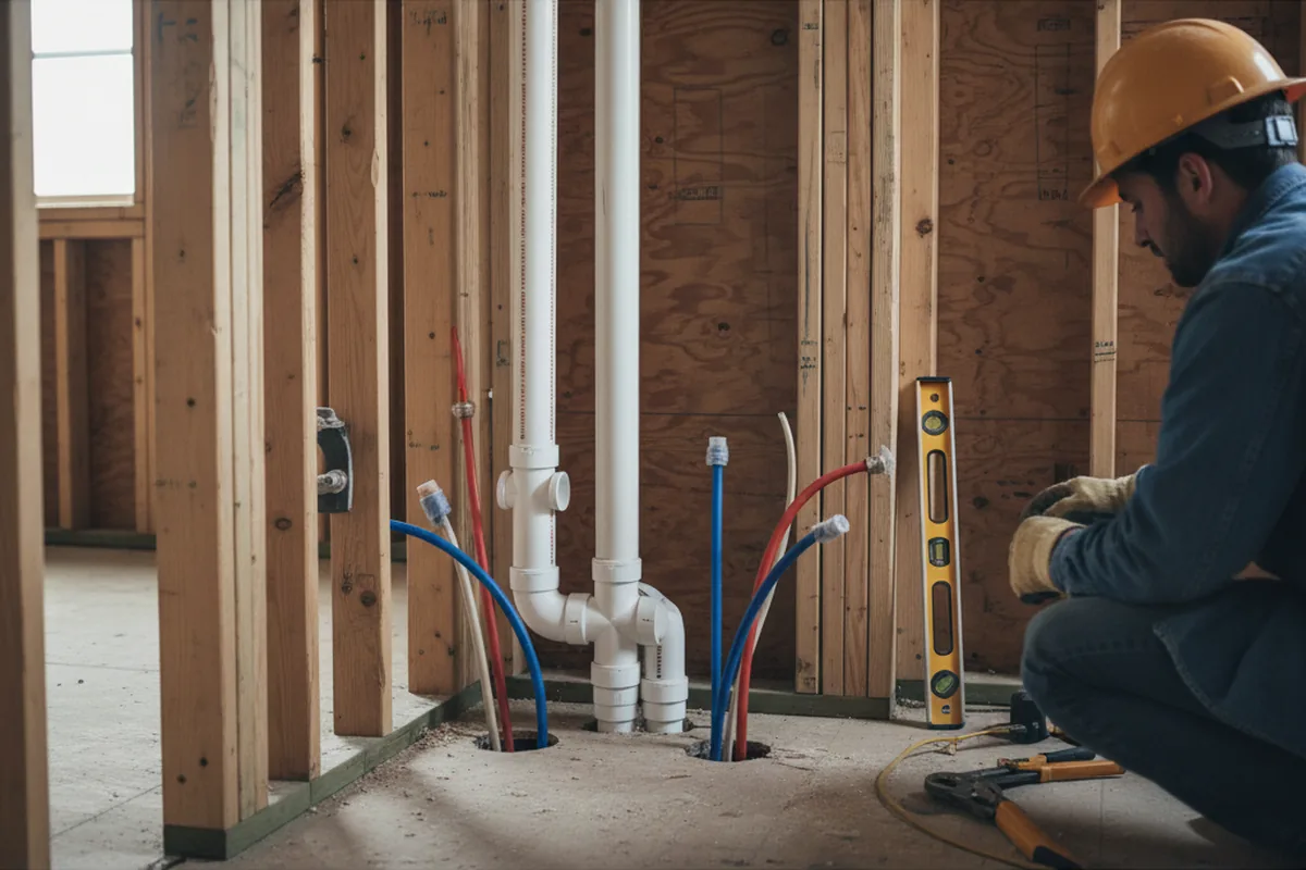 Drain and supply rough-in during Leak Detection in Marlboro